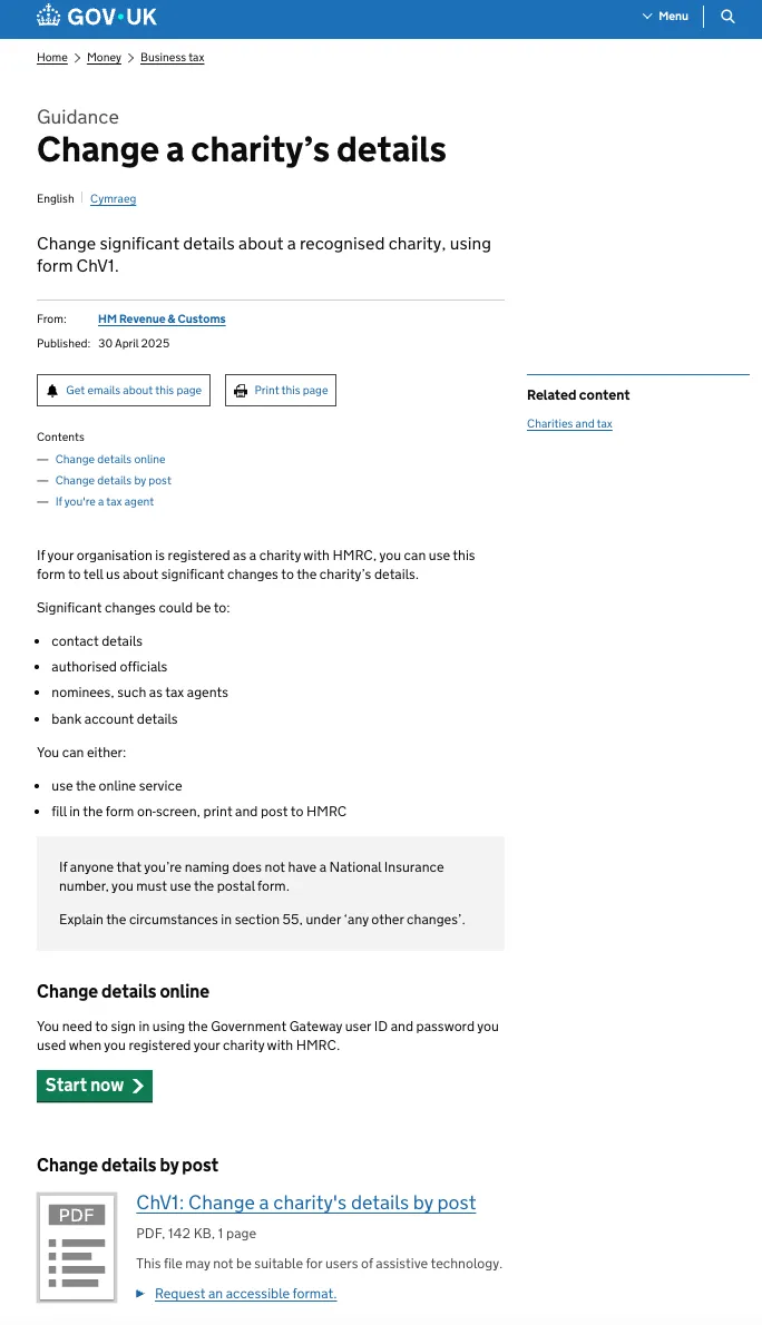 Change a Charity’s details 01.10.26