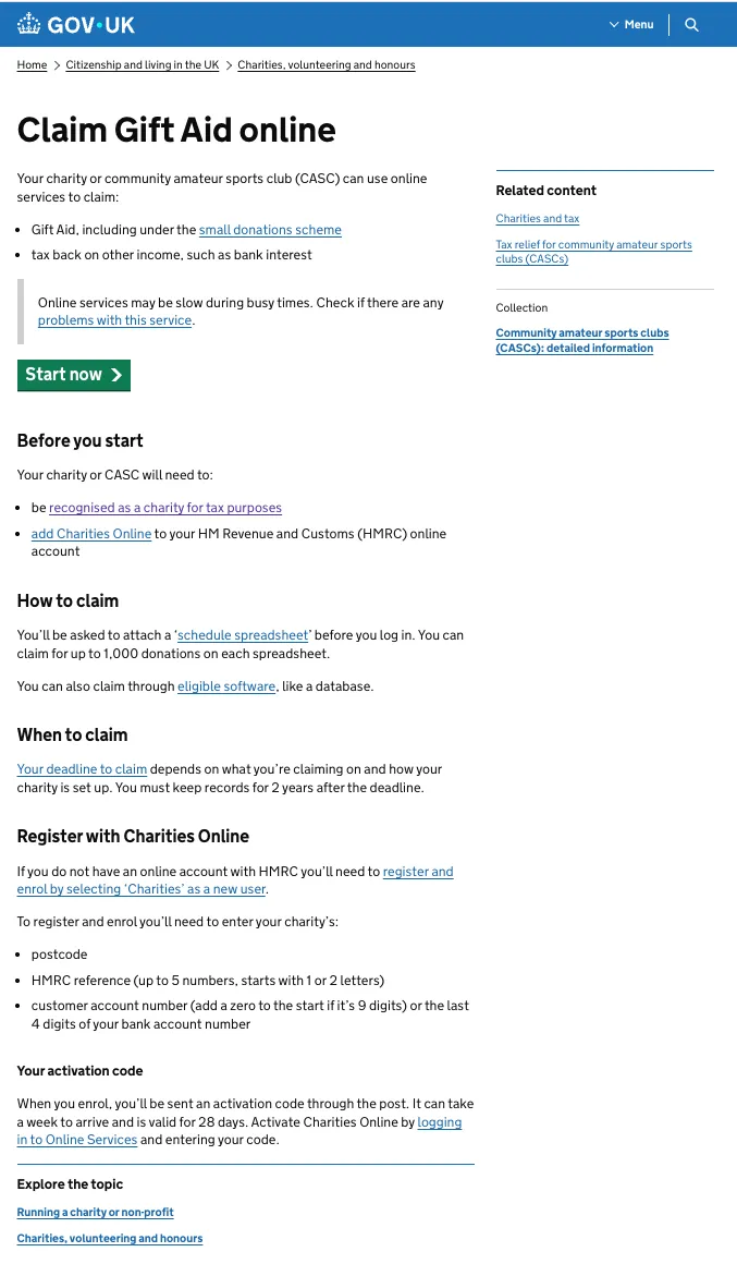 Claim Gift Aid online