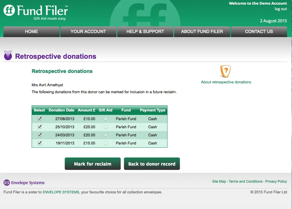 The retrospective donations page