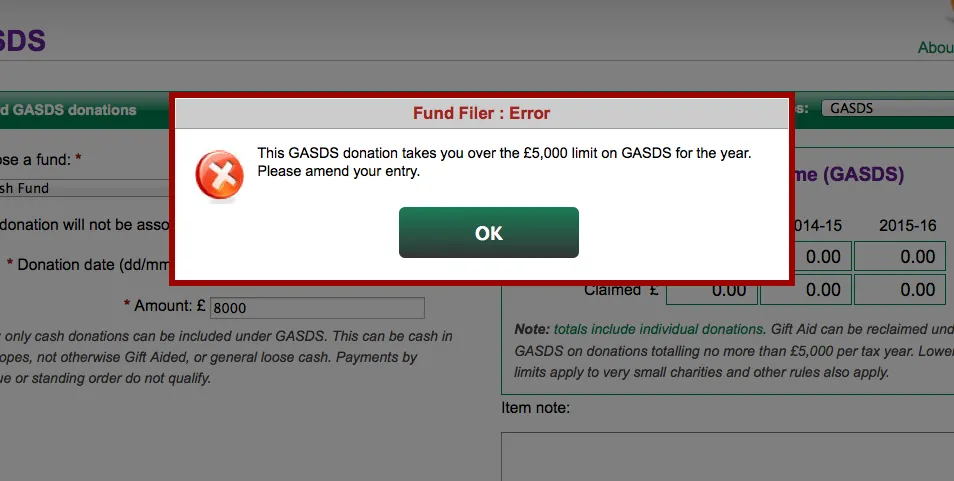 The GASDS limit warning