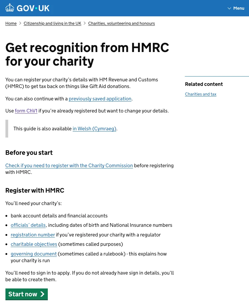 HMRC charity recognition